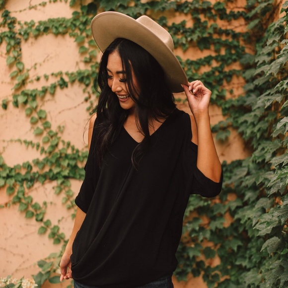 Cold Shoulder Wrap Top, Black, Size Small - Picture 3 of 4